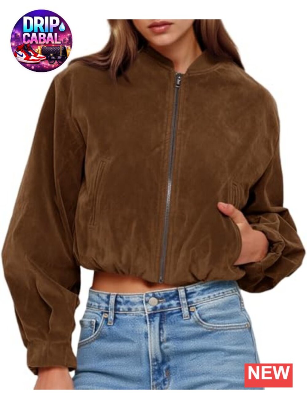 Faux Suede Bomber Jacket Cropped Zip Up Lightweight Coat